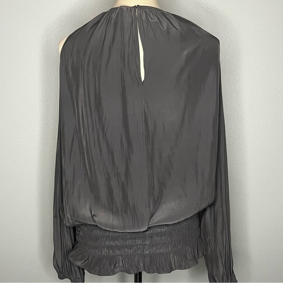 Ramy Brook Lauren Smocked Cold Shoulder Blouse Women Medium Gray Casual Career - Picture 6 of 10